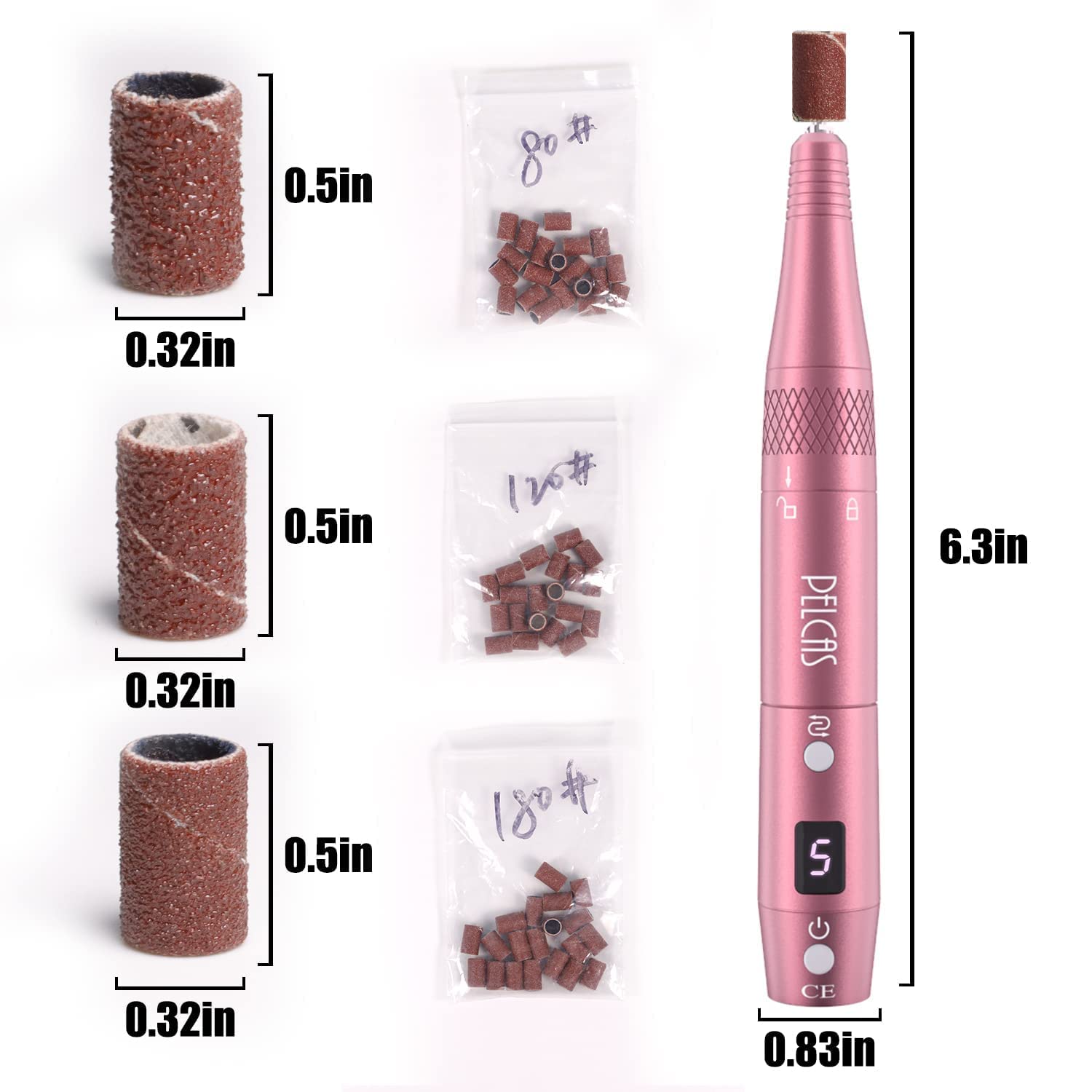 PELCAS 60 piezas de bandas de lijado 180# herramienta profesional de manicura de uñas, lima eléctrica juego de piezas de arena para brocas de uñas
