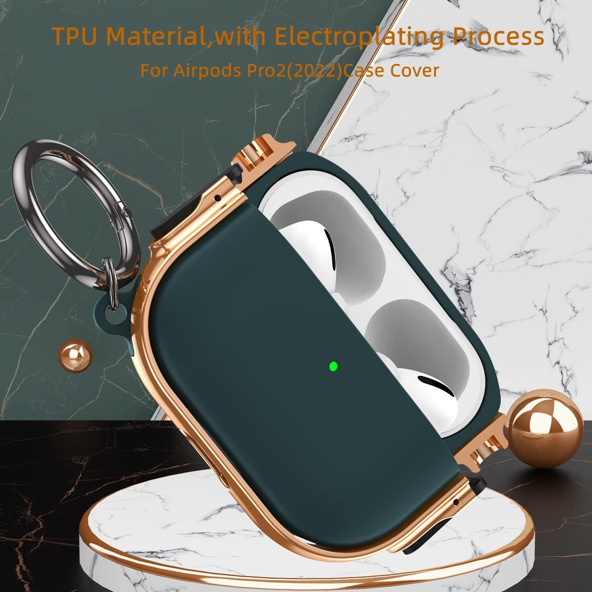 MiRUSI Funda para Airpods Pro de 2 generación con doble interruptor chapado en piel con mosquetón que absorbe los golpes (rojo)