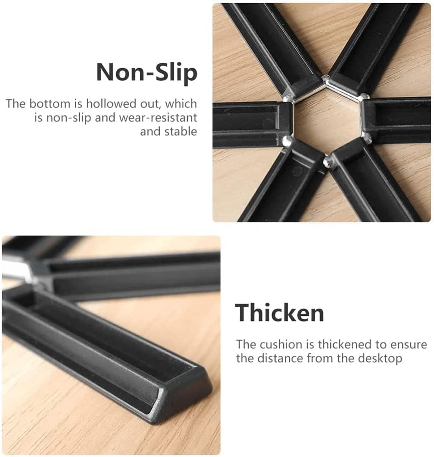 Juego de salvamanteles plegables resistentes al calor, paquete de 3 manteles individuales de plástico antideslizante negro para platos calientes,