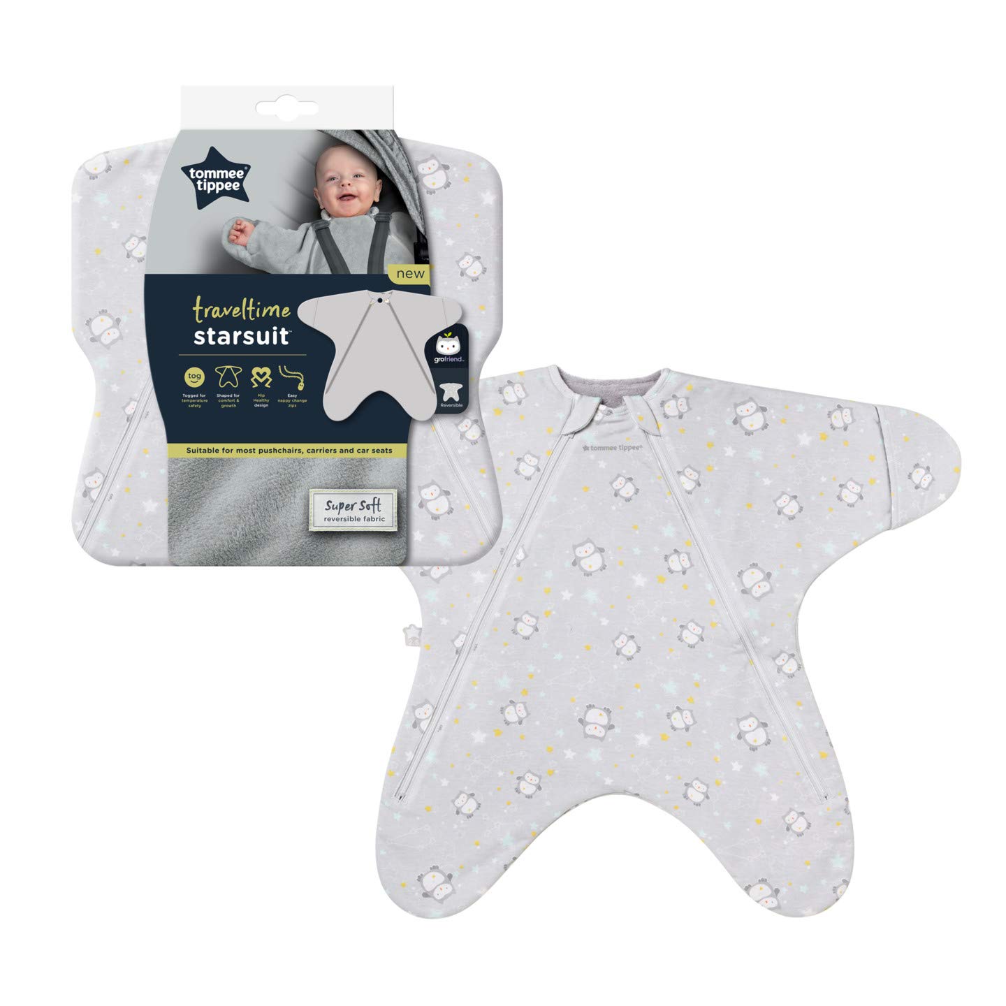 Tommee Tippee Traveltime Starsuit – Envoltura para bebé, 2.5 tog – 0-6 meses, multicolor