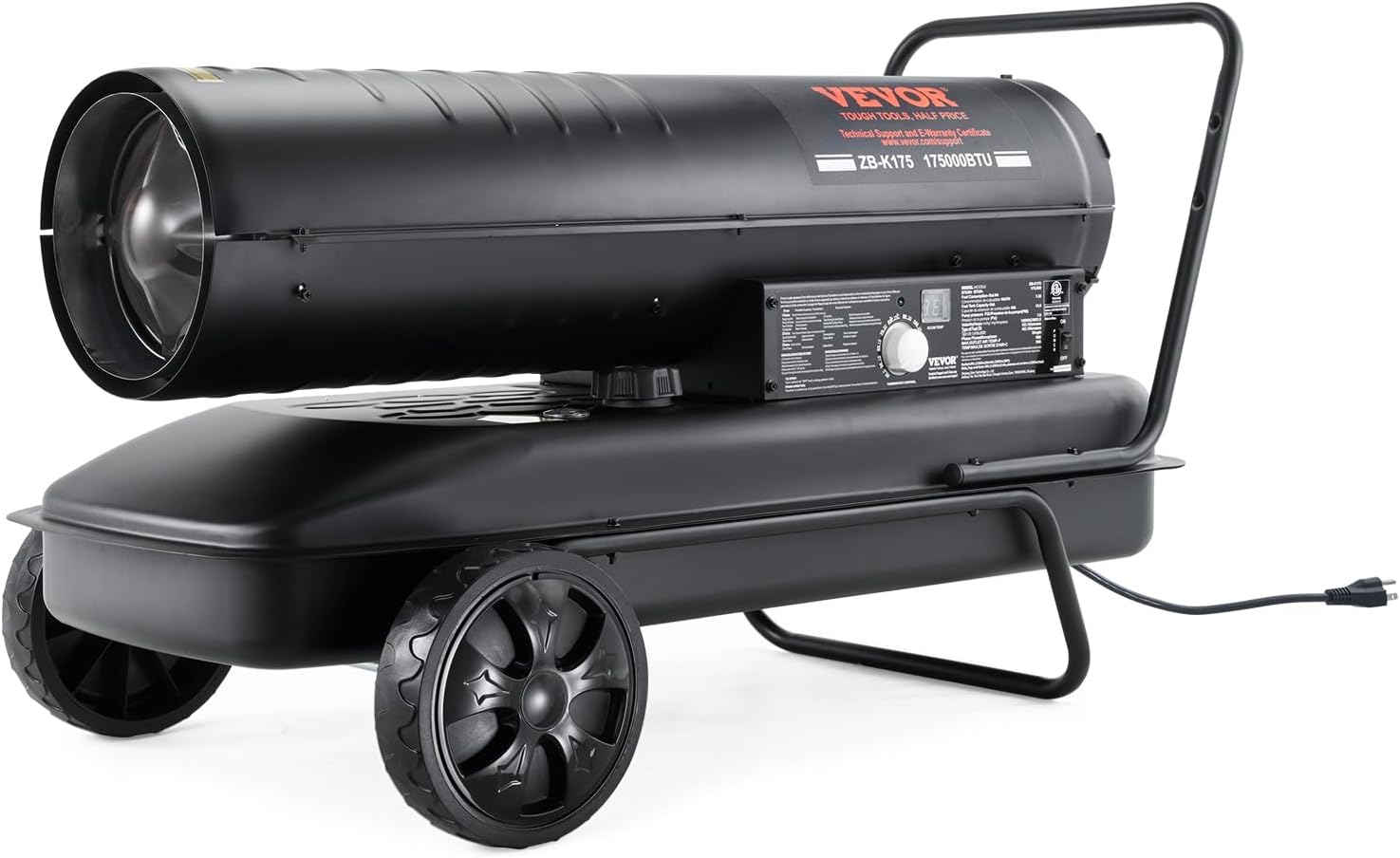 VEVOR Calentador de aire forzado de queroseno, calentador de aire portátil de 175000 BTU con termostato, tanque de 13.2 galones, calentador de alta