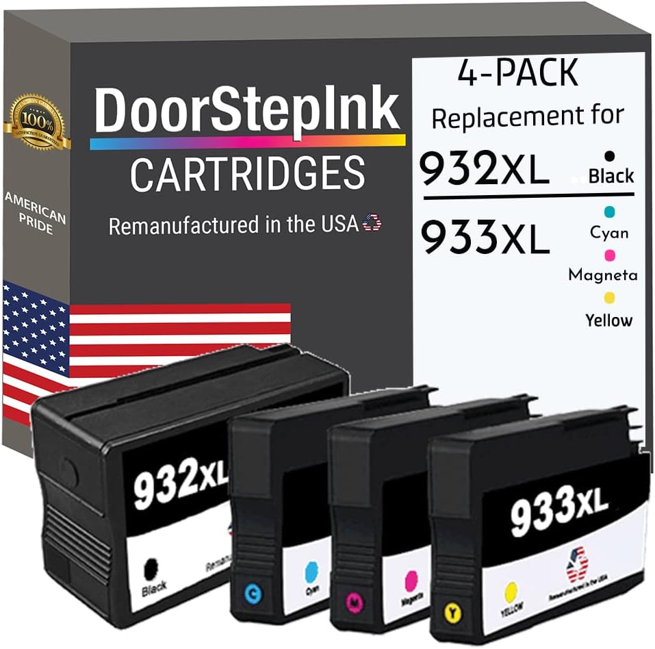 DoorStepInk Cartucho de tinta remanufacturado en Estados Unidos para HP 932 XL 932XL negro y HP 933 XL 933XL 933XL cian, magenta, amarillo, paquete