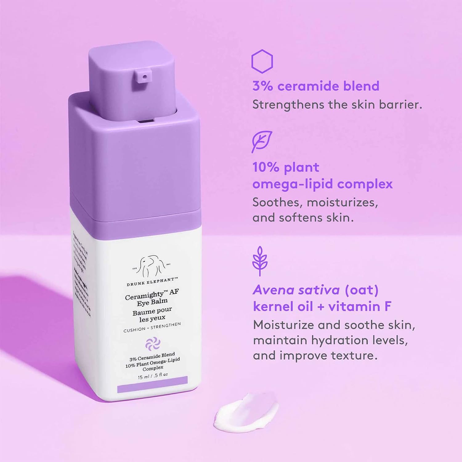 Drunk Elephant Ceramighty AF Bálsamo para ojos  Crema calmante y fortalecedora para debajo de los ojos, 0.5 onzas líquidas