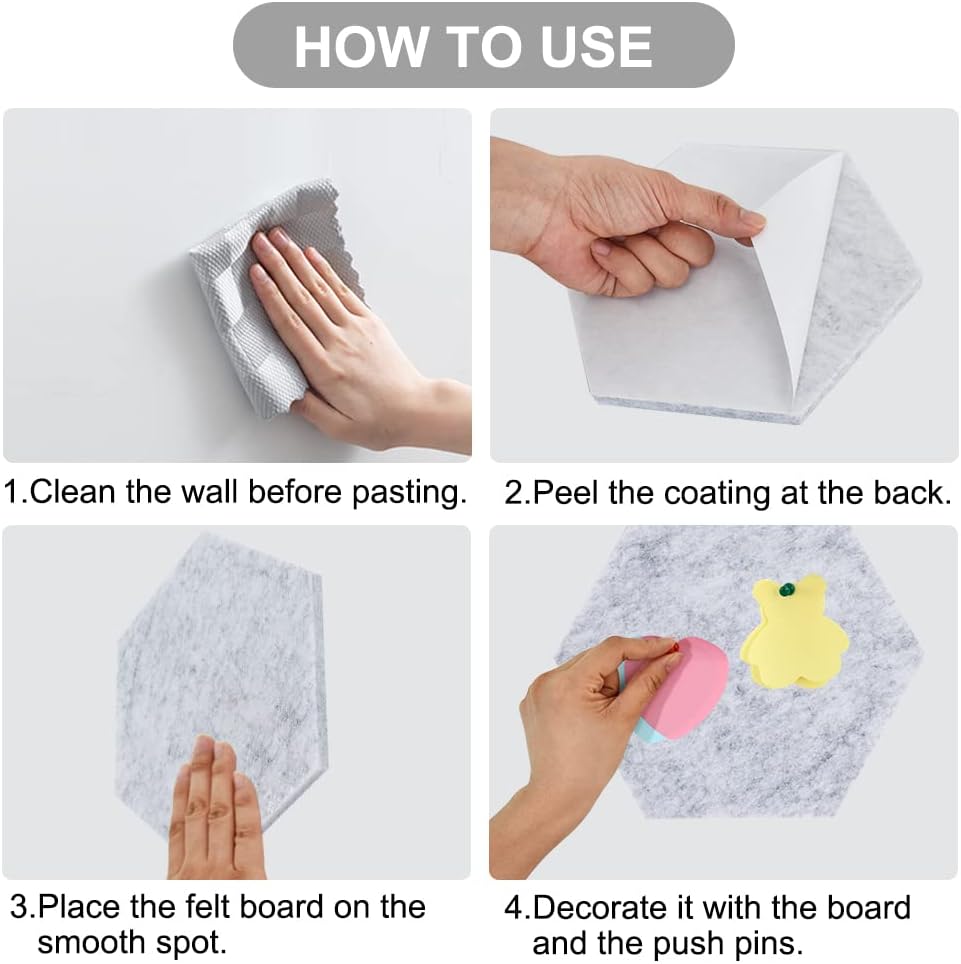 6 tiras de barra de corcho hexagonal gris con 50 alfileres y notas adhesivas, tiras autoadhesivas para tablón de anuncios, sin daños para la pared,
