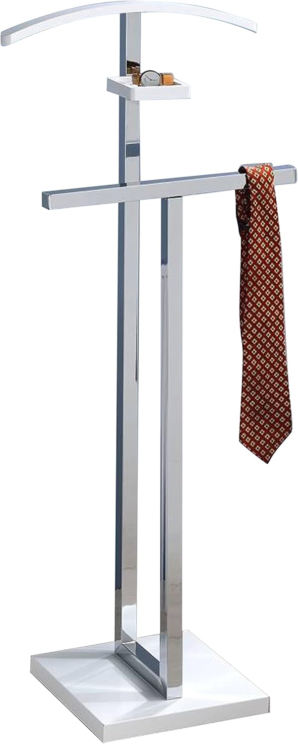 Kings Brand Furniture – Vaccaro Soporte de metal y madera para traje, perchero, blancocromo