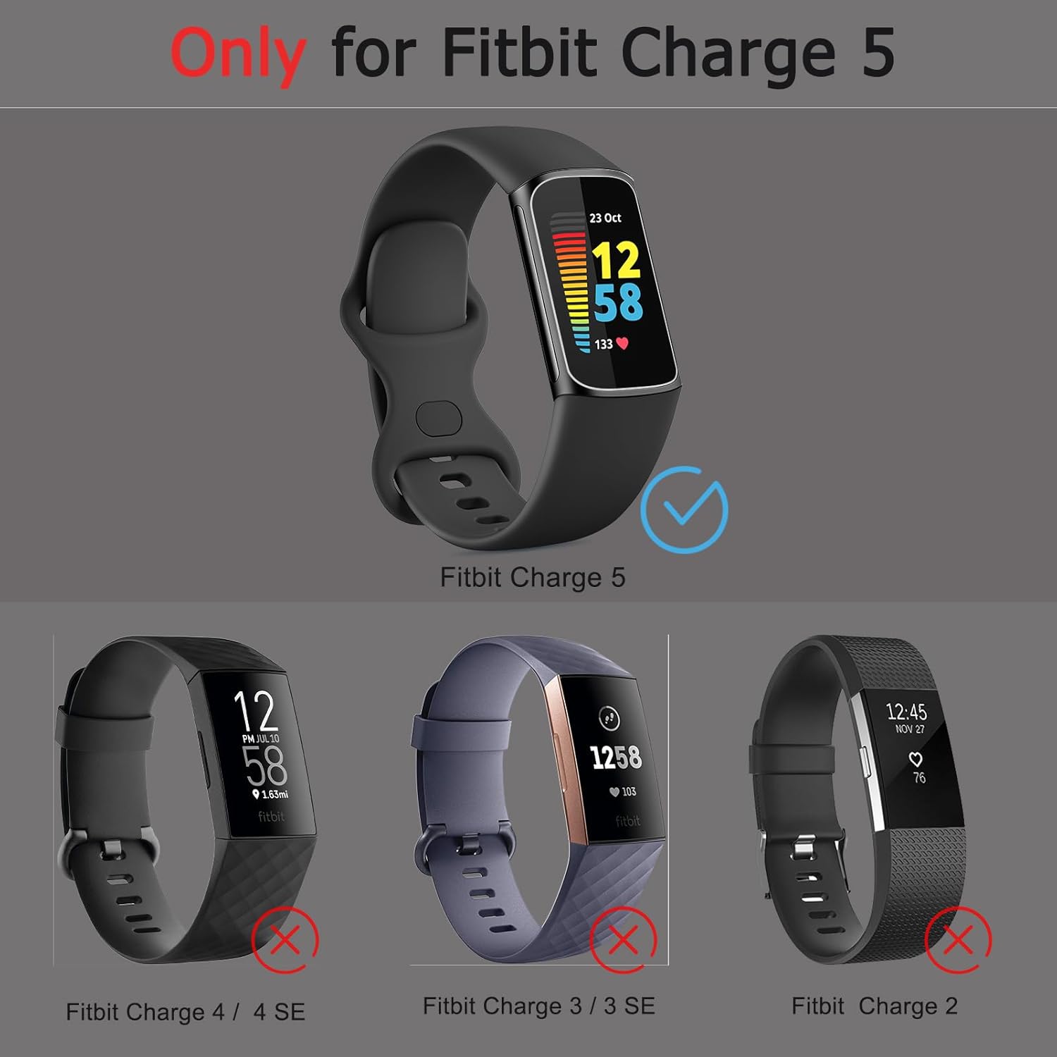 Correa compatible con Fitbit Charge 5 bandas para mujeres y hombres, correa de repuesto deportiva ajustable impermeable de silicona suave para