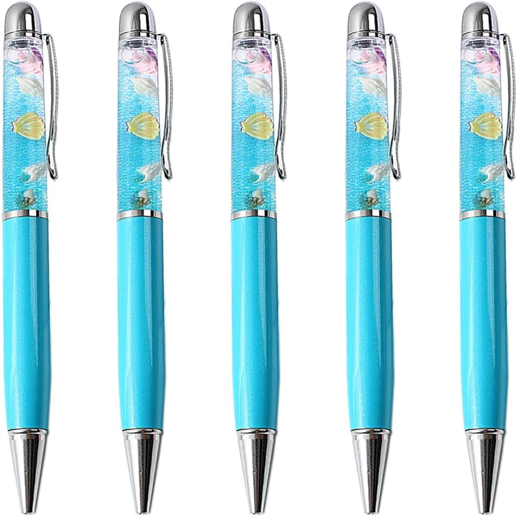 Gullor 5 bolígrafos retráctiles, bolígrafo flotante dinámico brillante con purpurina de arena líquida, serie Ocean