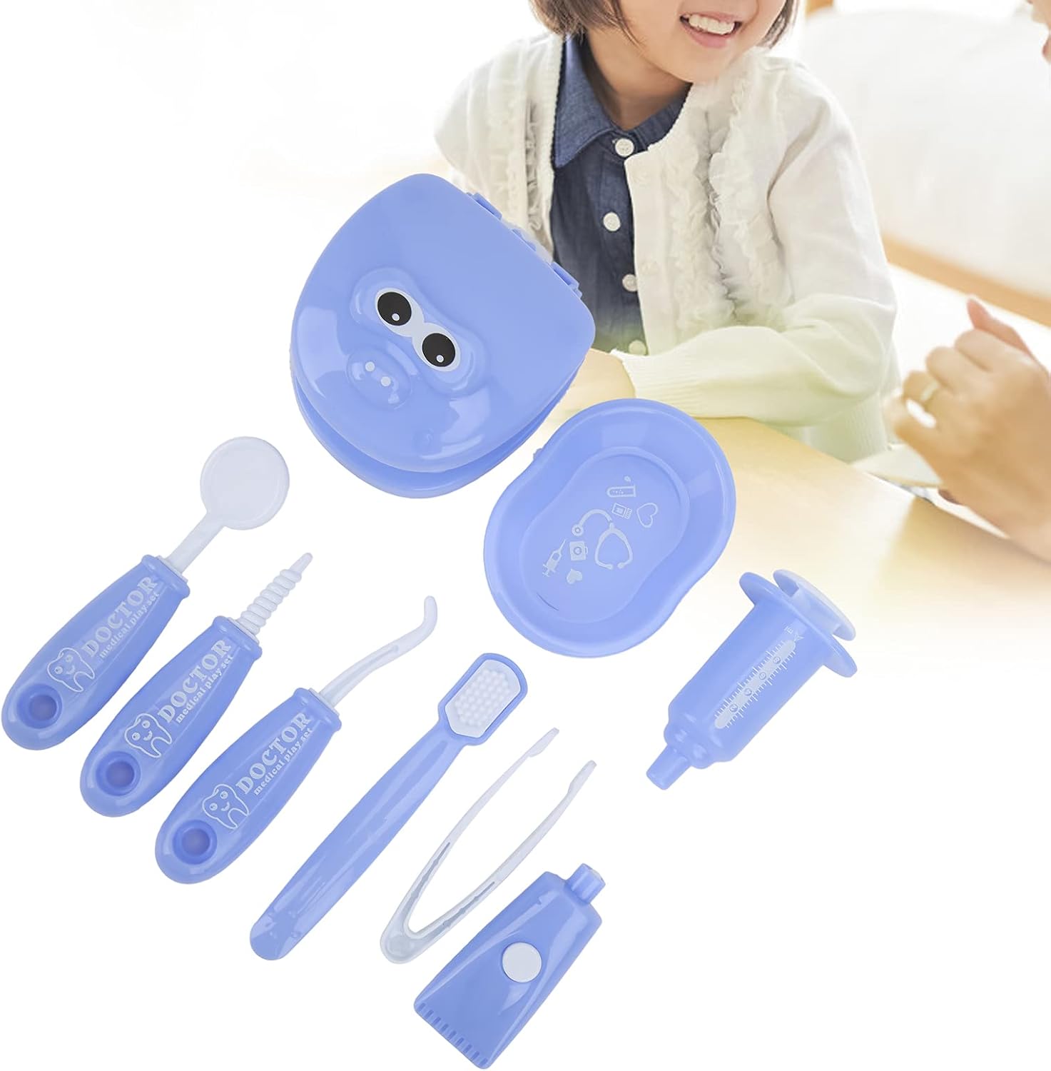 VBESTLIFE Modelo de herramientas de dentista, juego de 9 piezas para niños, juego de simulación para dentistas, juego de modelos de dientes, kit de