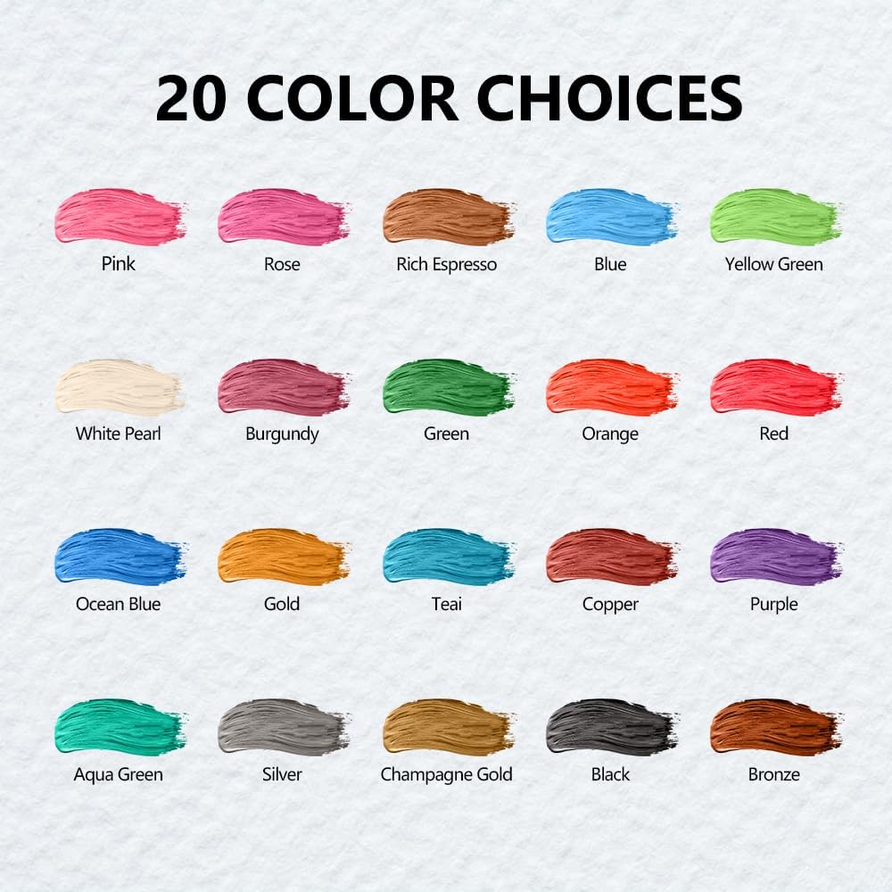 Juego de pintura acrílica metálica con 10 pinceles y 1 paleta, 20 colores (2.0 fl oz, 2 onzas), pinturas no tóxicas para adultos, artistas,