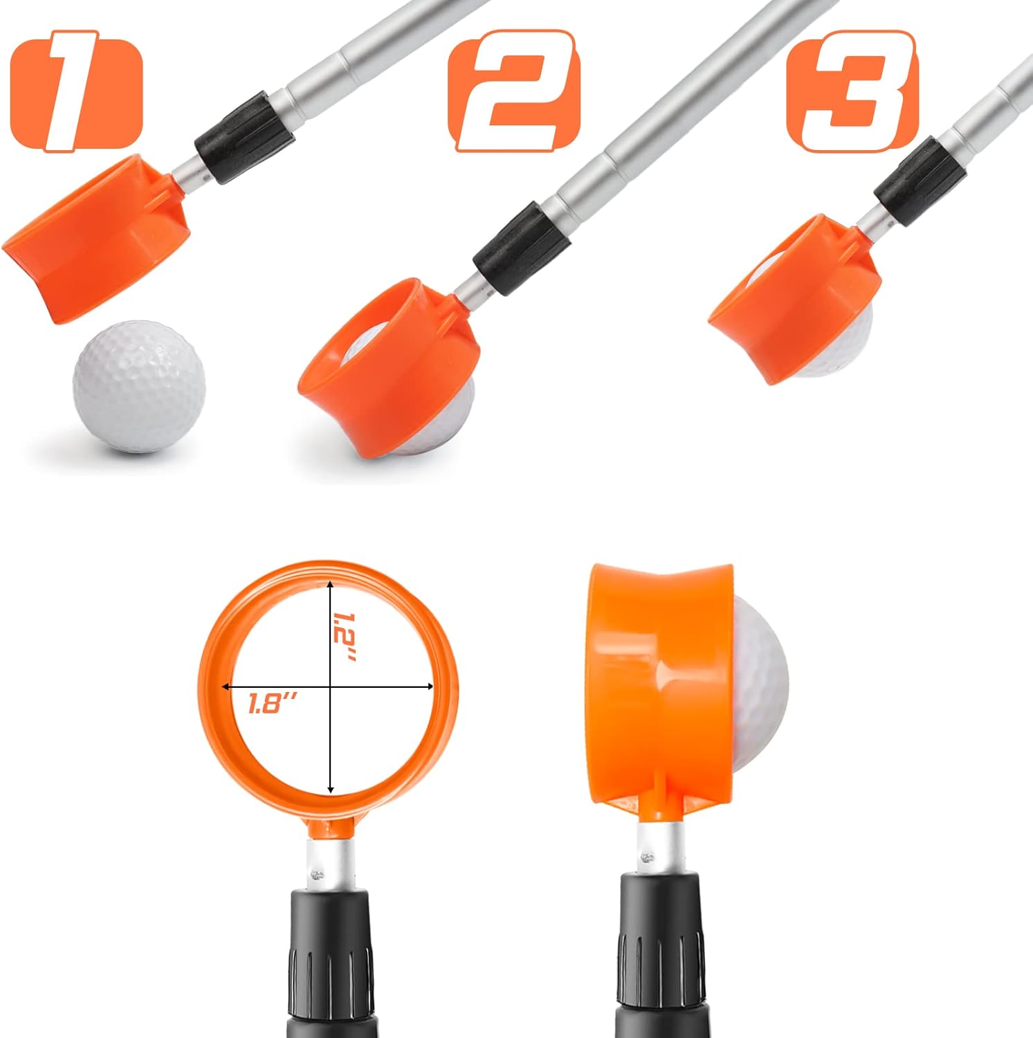 prowithlin Recuperador de pelotas de golf, 69121518 pies, aleación de aluminio, recuperador de pelotas de golf, accesorios de golf telescópicos,