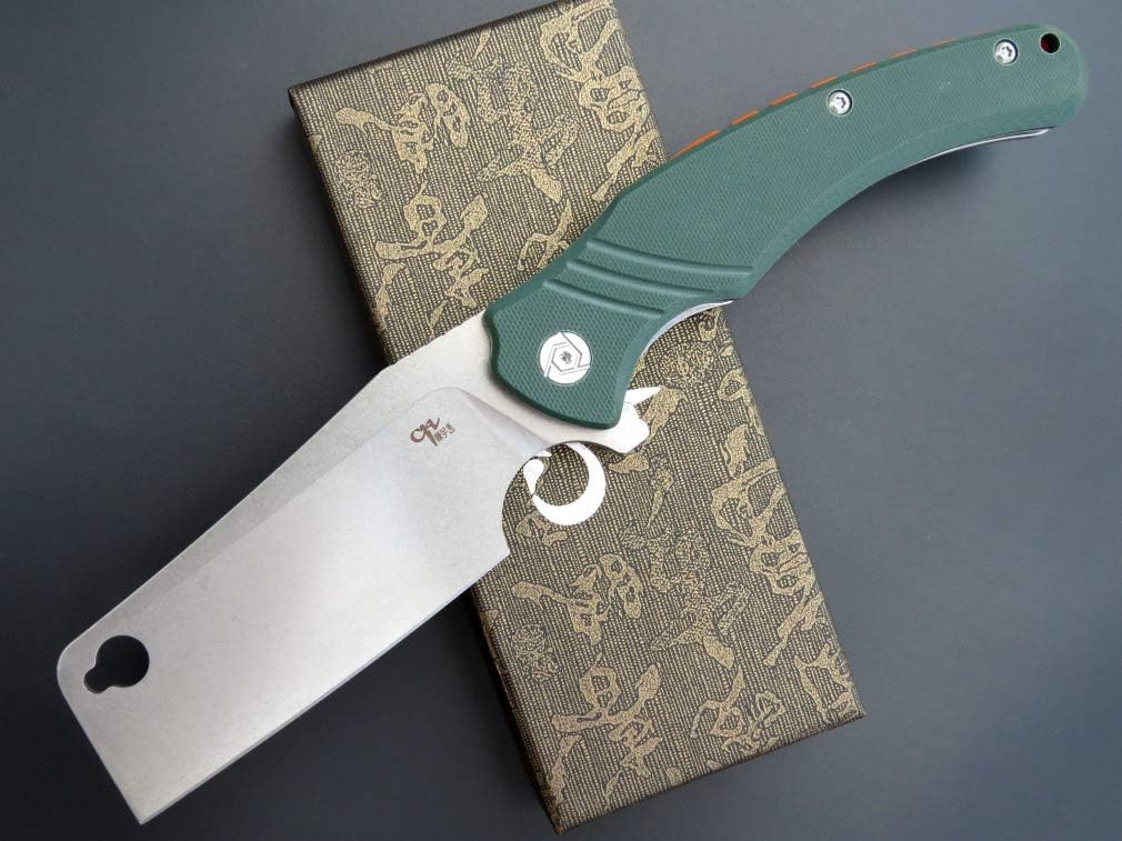Eafengrow CH3531-G10 – Cuchillo plegable D2 con hoja de acero para acampar, mango G10, mecanismo de bloqueo confiable, cuchillo aleta para