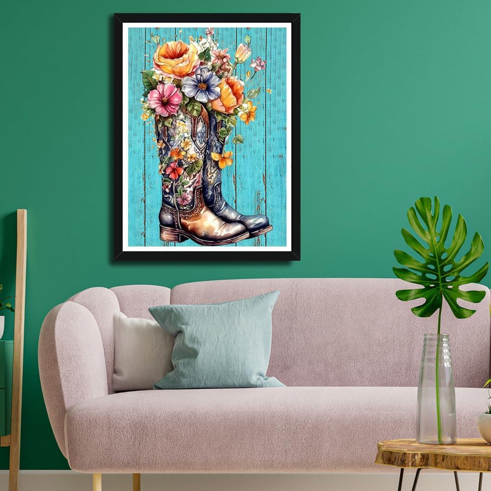 Miairivy Diamonds – Pintura de diamantes para adultos, botas de vaquero de flores 5D, kit de arte de diamantes de taladro completo, juego de pintura