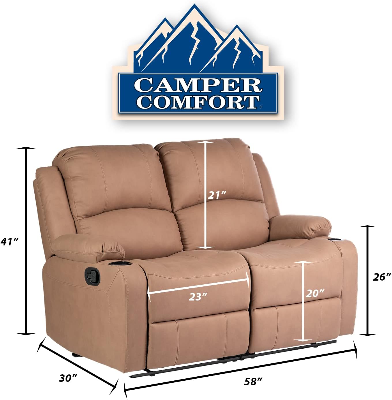 Asientos reclinables de pared de 58 pulgadas  Sofá reclinable doble para caravana  Sofá RV  Sofá reclinable de pared  Asiento de teatro RV  Mueble