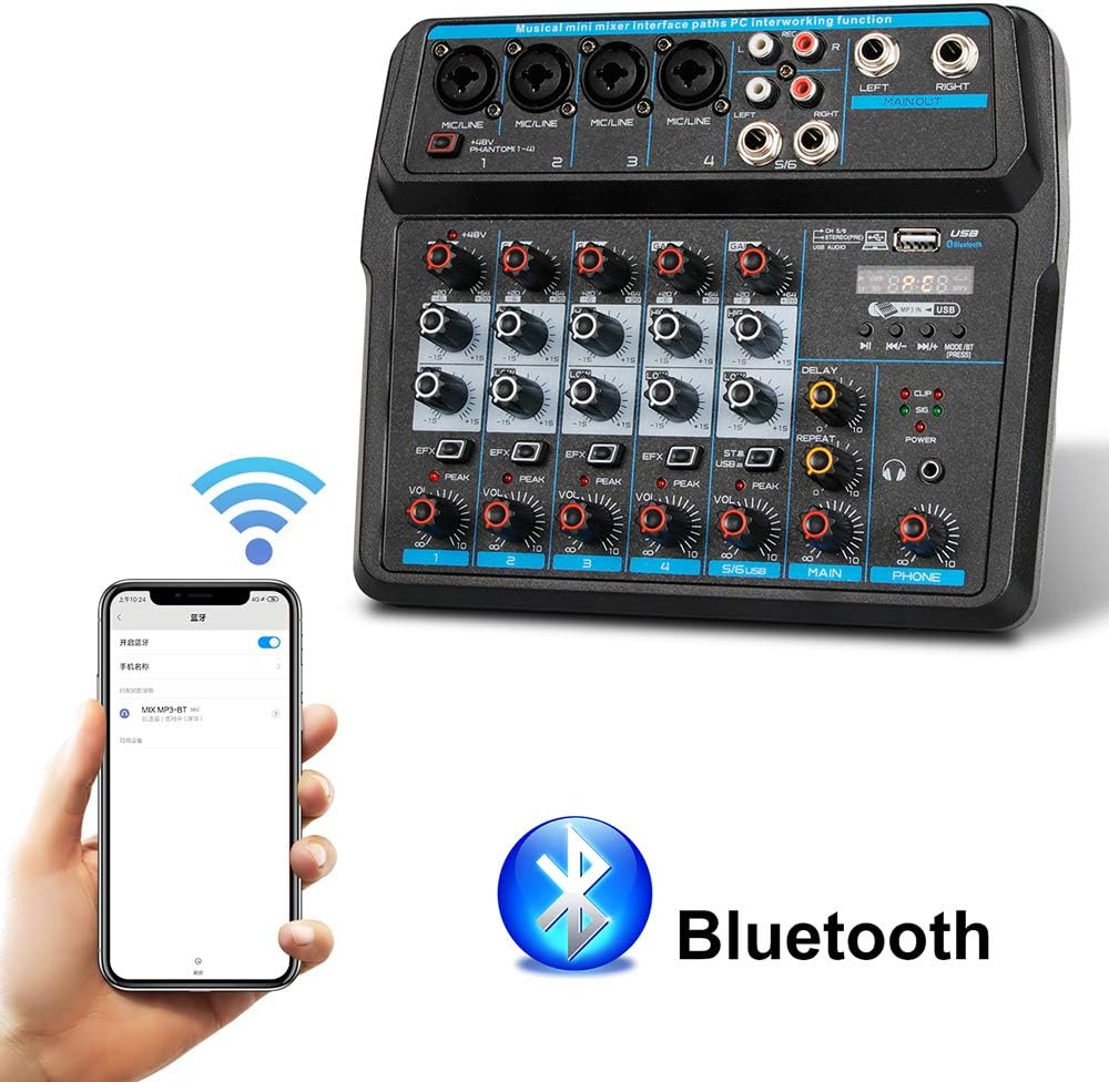 CNCEST Mezclador de audio profesional, consola de tablero de sonido, interfaz de sistema de escritorio, digital, Bluetooth, USB, estudio en vivo,