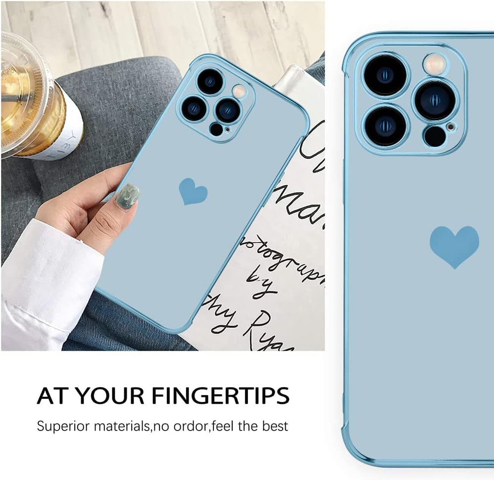 KANGHAR Funda para iPhone 13 Pro Max para mujeres y niñas, borde chapado en forma de corazón de amor, suave TPU con 4 esquinas, protección a prueba