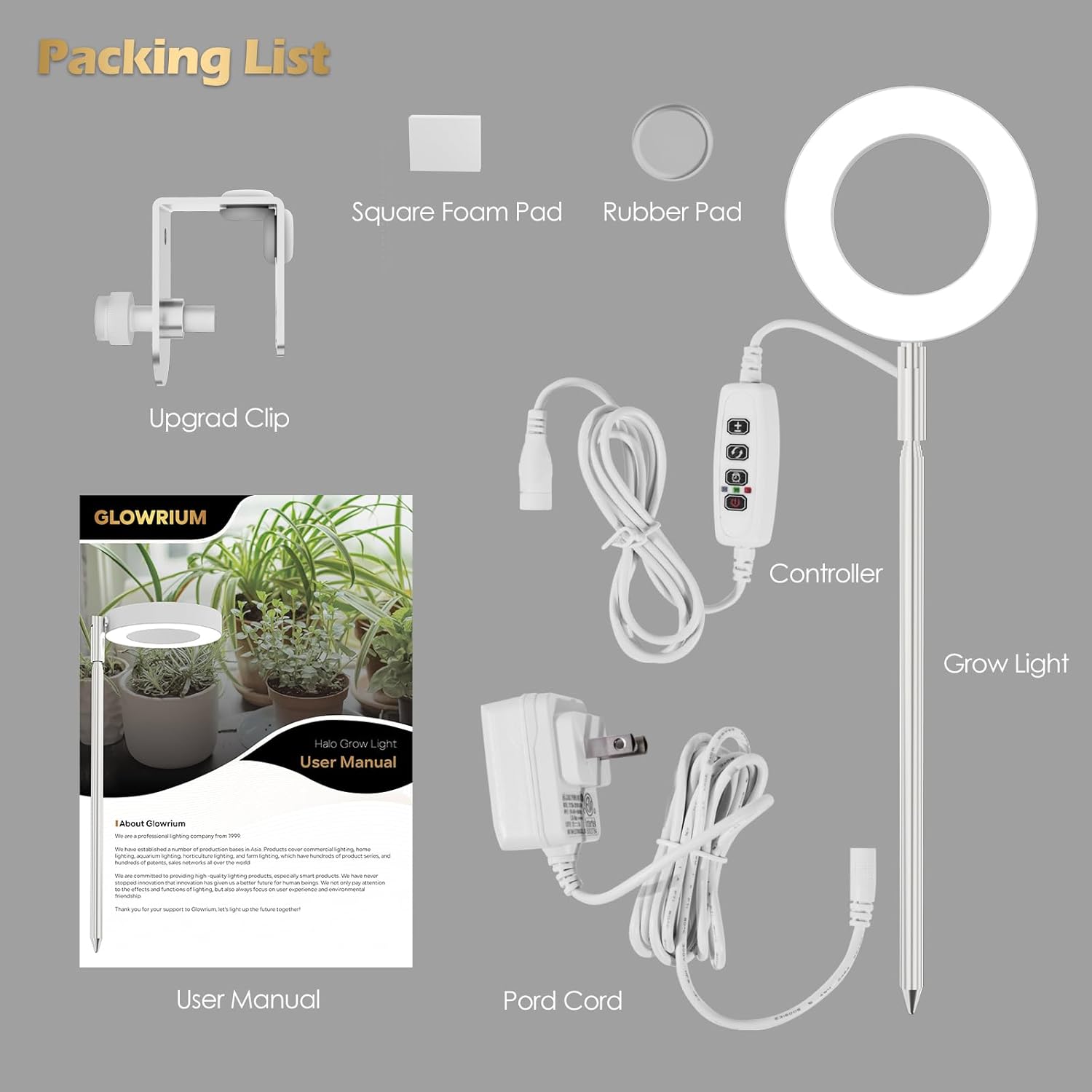 GLOWRIUM Luces de cultivo para plantas de interior, luces de espectro completo con clip, altura ajustable y modo de 3 espectros, temporizador