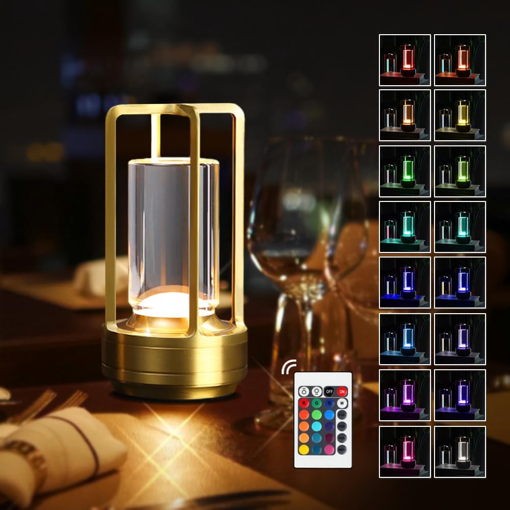 Lámpara de escritorio portátil de metal, lámpara de mesa LED inalámbrica, lámpara recargable de control táctil de 16 colores, lámpara de escritorio