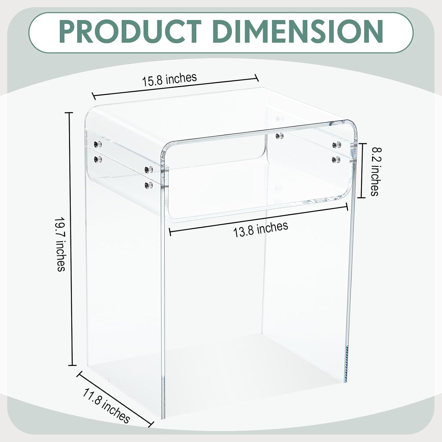 Kigley Mesa auxiliar de acrílico de 15.8 x 11.8 x 17.7 pulgadas, mesa auxiliar moderna transparente, mesa de centro para sala de estar, oficina,