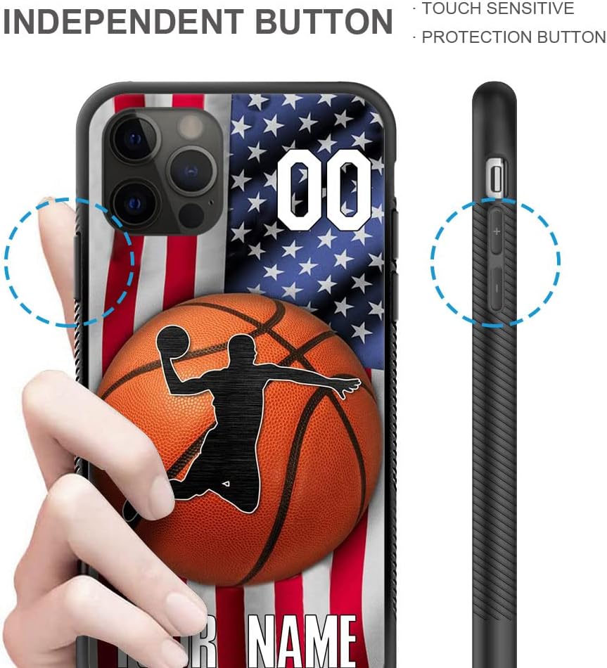 DAIZAG Funda compatible con iPhone 13 Mini personalizada de baloncesto con bandera estadounidense, funda de teléfono deportiva para hombres y niños,