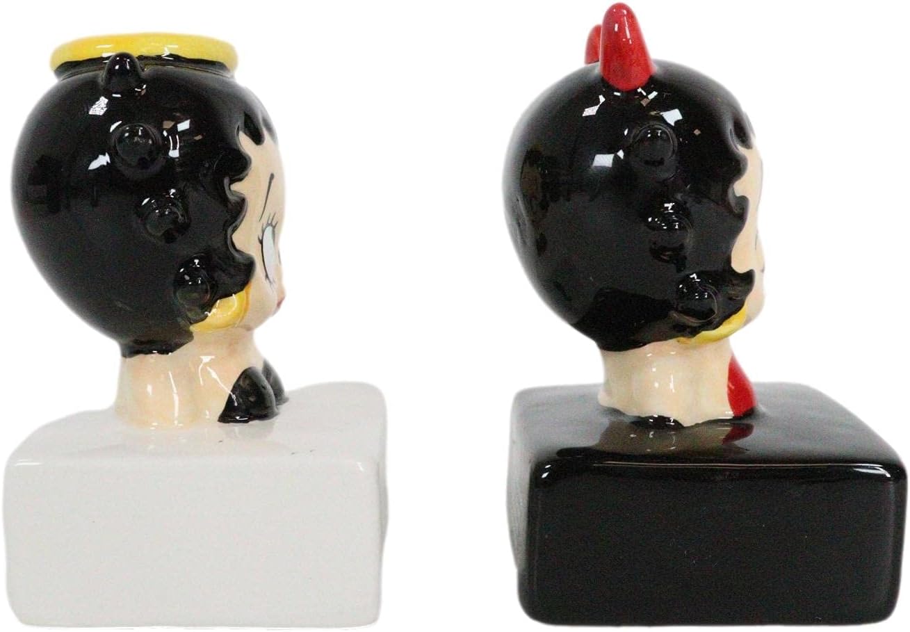 Ebros Gift Novedosa colección de Betty Boop con halo y cuernos de cerámica cómica de sal y pimentero, juego de figuras coleccionables americanas