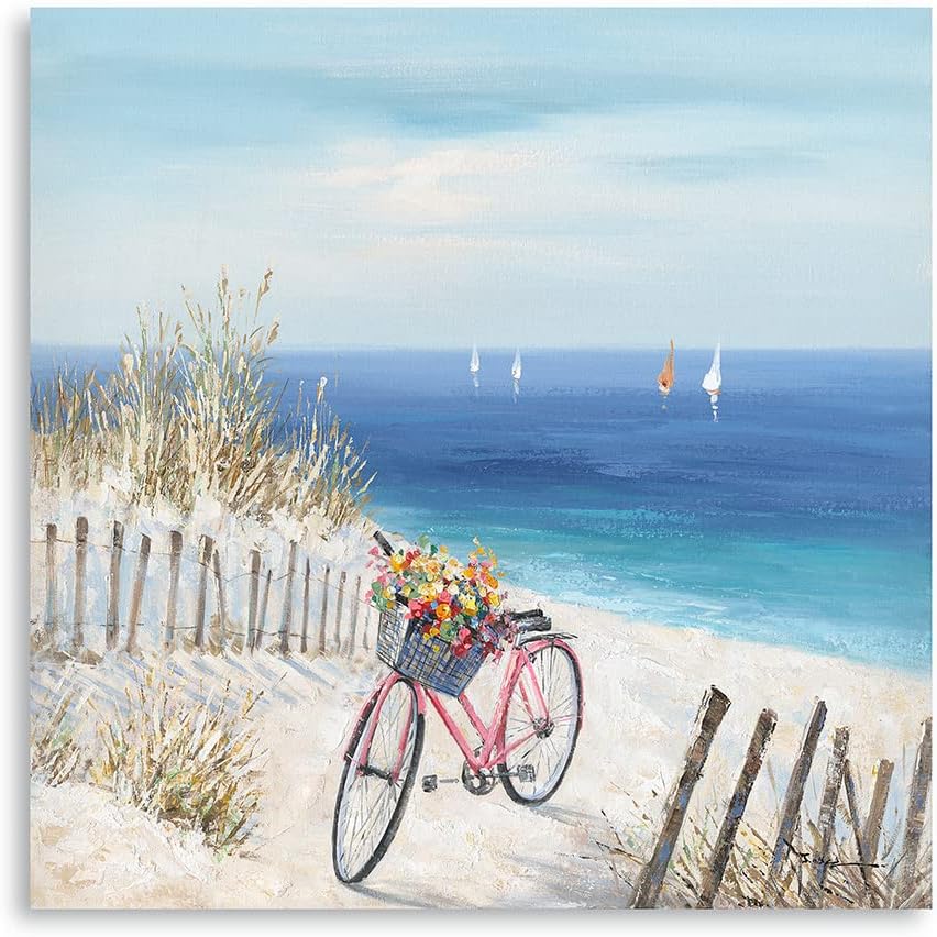 Kunstorner Arte de pared para bicicleta, lienzo de playa, lienzo de bicicleta, decoración de pared, bicicleta, bicicleta junto al mar, impresión en