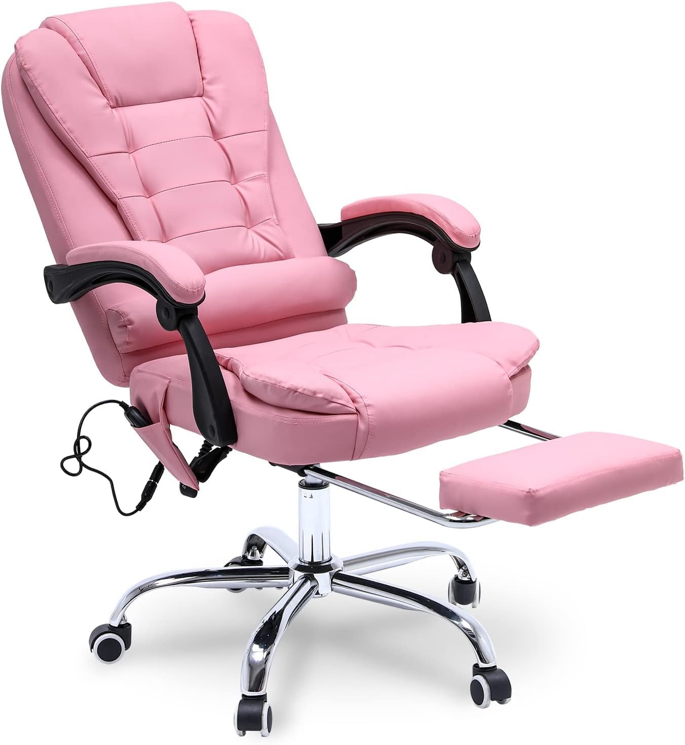 Silla de oficina de masaje, silla ejecutiva ergonómica para computadora con reposapiés, silla de oficina ejecutiva de piel sintética con reposabrazo