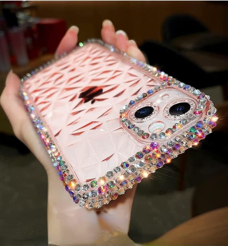 Casechics Funda compatible con iPhone, funda de lujo con purpurina y diamantes brillantes, protección para lente de cámara, transparente, suave, a