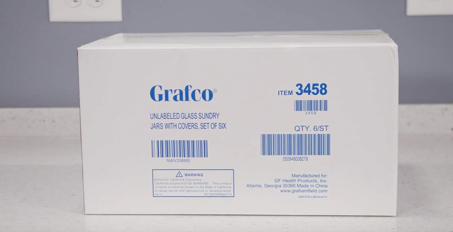 Grafco 3458 – Tarro de vidrio sin etiquetar con tapa, recipiente de suministro transparente con tapa de aluminio, 7 pulgadas de altura, 4.25