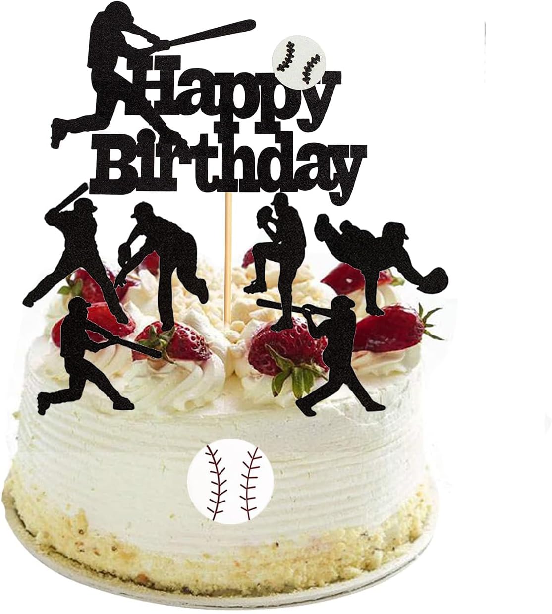 Juego de 8 decoraciones de pastel de béisbol con texto en inglés “Happy Birthday”, decoración de pastel de béisbol y softbol para temática