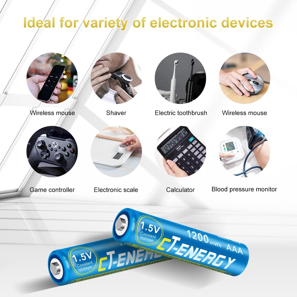 Cargador de batería inteligente LCD con pilas AAA recargables, paquete de 4, batería triple AAA recargable de litio de 1.5 V, 1200 mWh, recargable