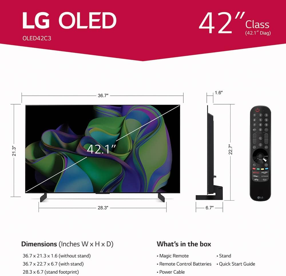 LG Serie C3 Smart TV con procesador OLED evo 4K de 42 pulgadas para juegos con control remoto mágico alimentado por IA OLED42C3PUA, 2023 con Alexa