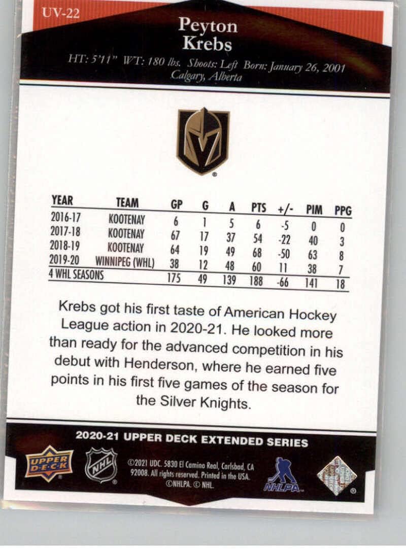 2020-21 Upper Deck Extended Series Ultimate Victory Hockey #UV-22 Peyton Krebs Vegas Golden Knights