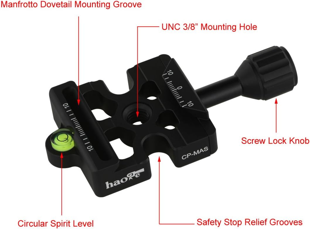 Haoge CP-MAS Tornillo Perilla Adaptador Soporte para Liberación Rápida Placa QR Cámara Trípode Cabeza Esfera Monopod Cabeza Bola Ajuste Arca Swiss y