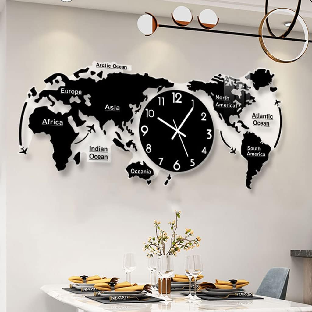 Reloj de pared 3D World Map Wall Clock for Living Room Decor Modern Wall Art Decor Acrylic Silent Non Ticking Hanging Clock for Home Office