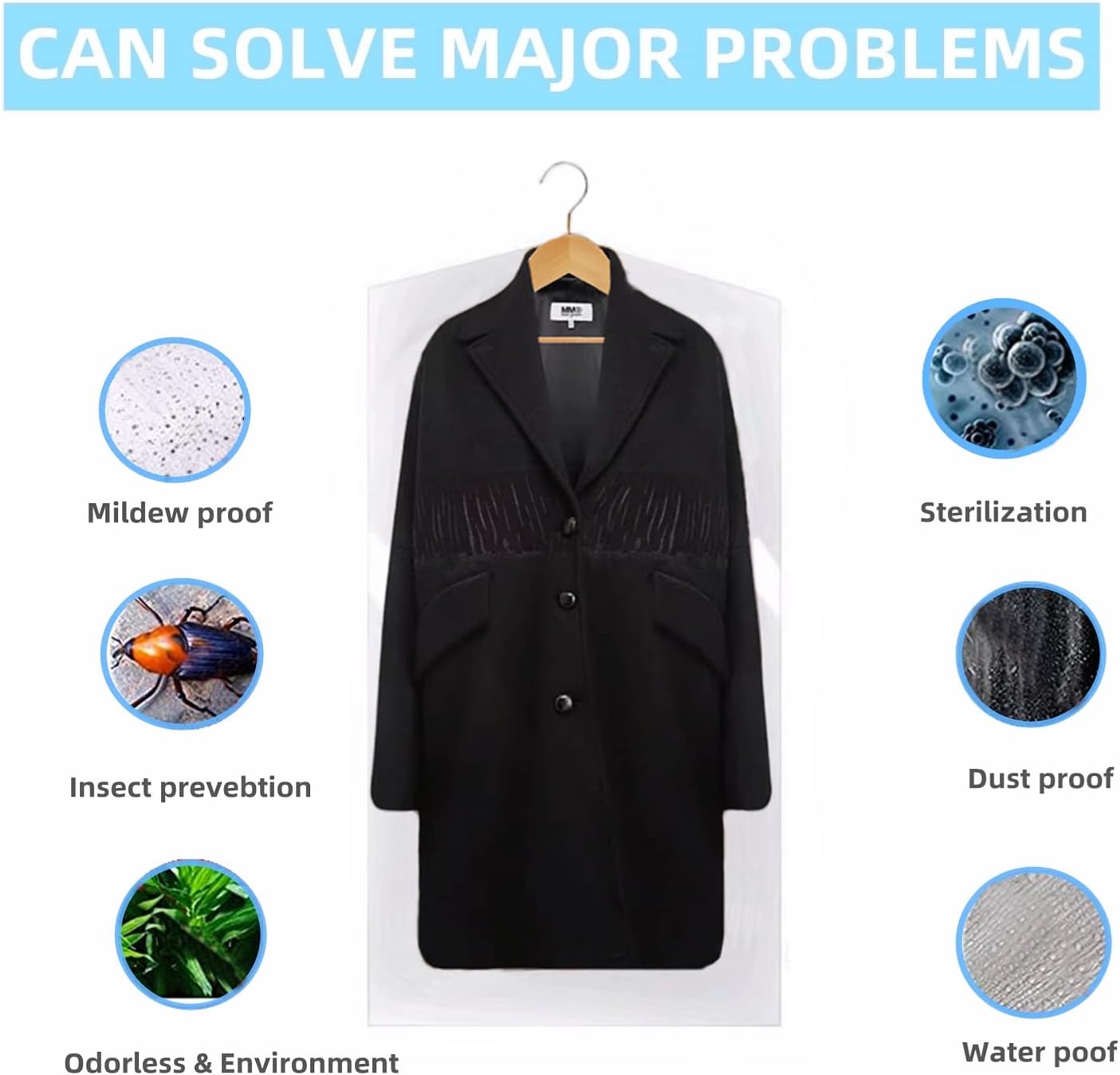 10 fundas de plástico transparente para ropa, bolsas de limpieza en seco, bolsa de plástico transparente para ropa, se puede colgar cubierta