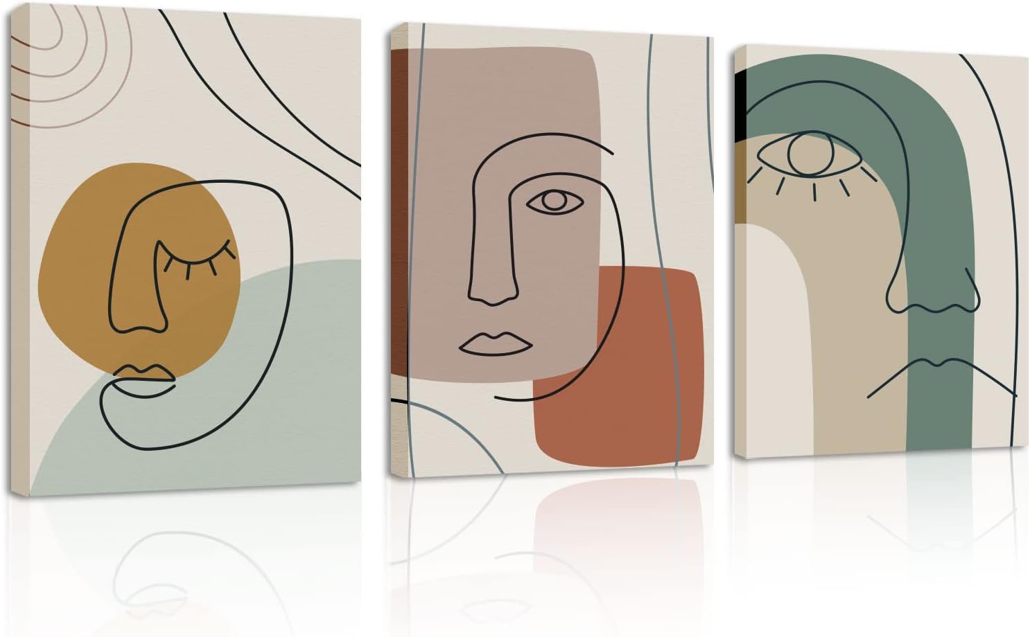 Lienzo enmarcado para pared, arte de pared bohemio de línea minimalista, juego de 3, impresiones abstractas de gran tamaño de 12 x 16 pulgadas,