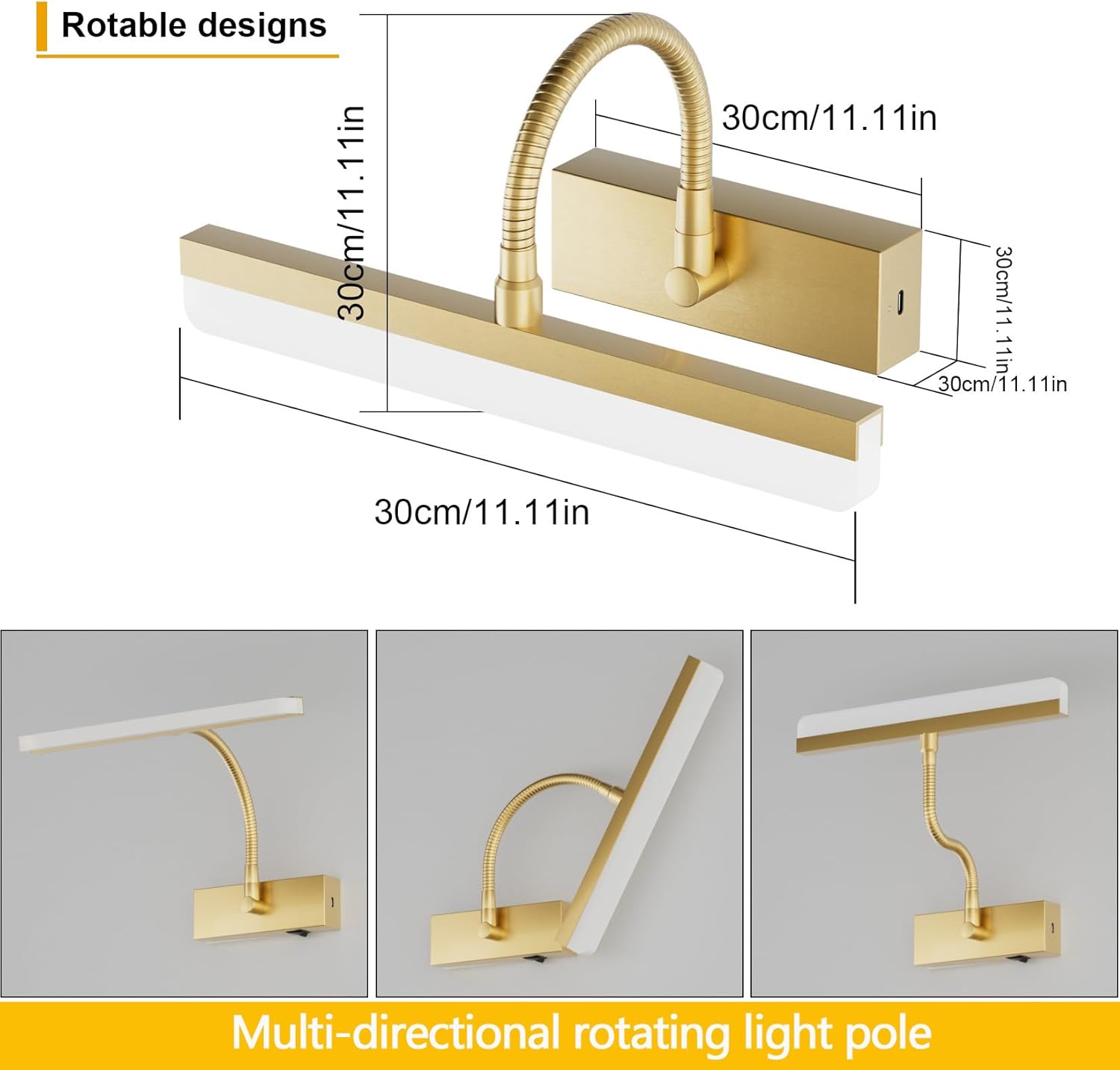 Ralbay Luz de imagen dorada, luz LED de pintura dorada con control remoto, tubo de luz giratorio con 3 modos de iluminación, luz de visualización