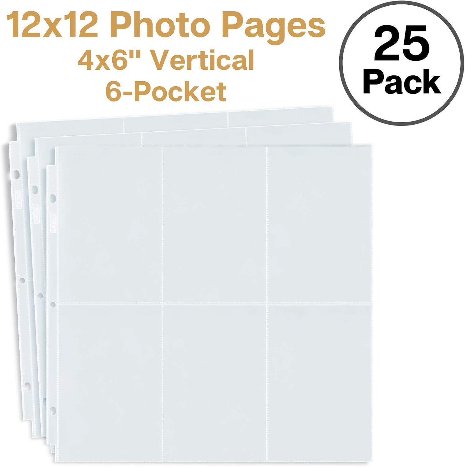 Dunwell Páginas de repuesto para álbum de fotos de 12 x 12 pulgadas (retrato de 4 x 6, paquete de 25) con capacidad para 300 fotos de 4 x 6