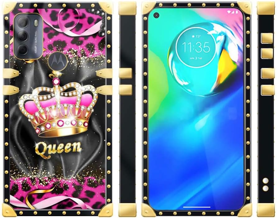 DAIZAG Funda para Motorola Moto G Power 2022, corona de leopardo Moto G Power 2022, decoración dorada cuadrada, funda protectora suave y delgada,
