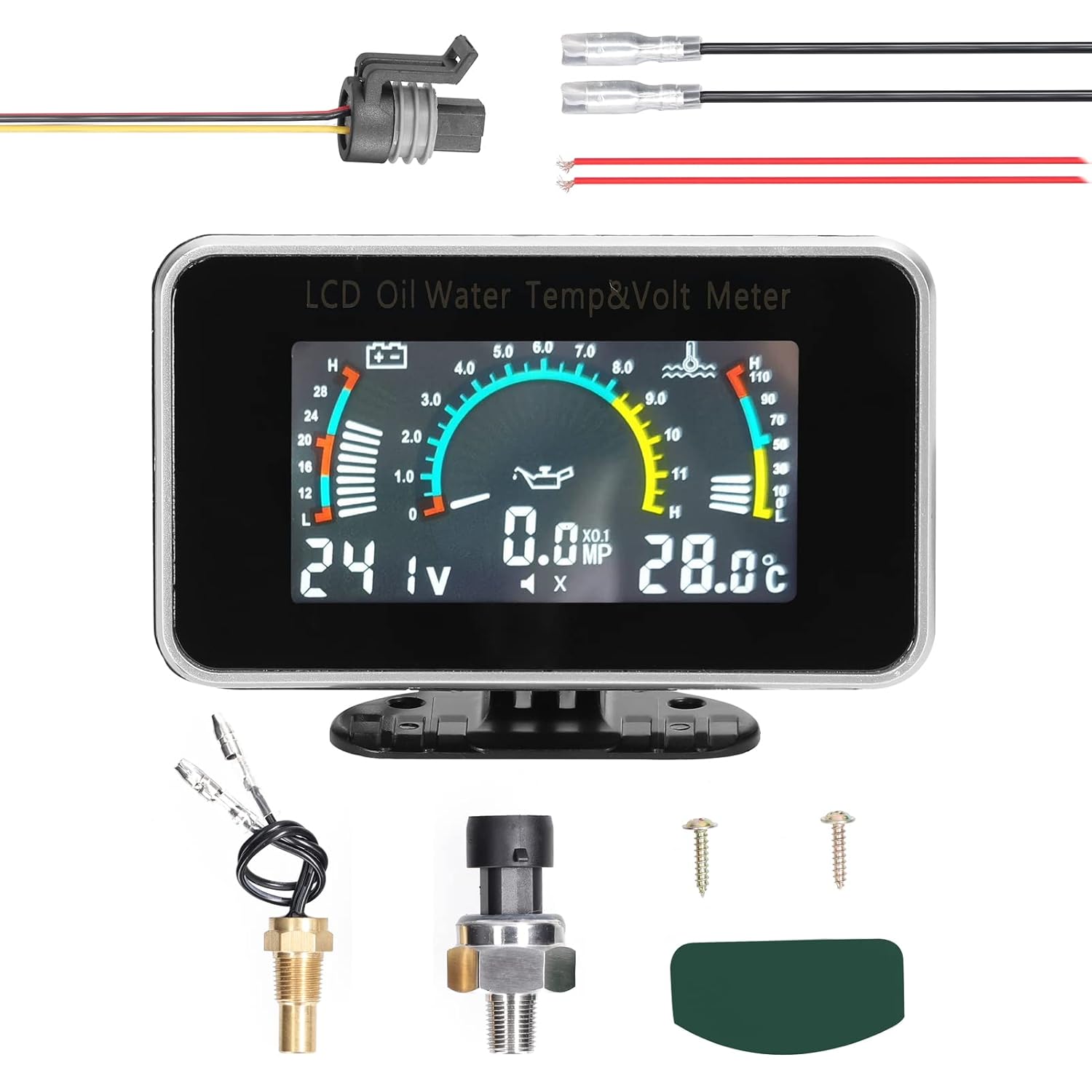 Aumotop Medidor LCD de coche 3 en 1, medidor digital de presión de aceite, medidor de temperatura del agua, instrumento universal 9-36V para coche,
