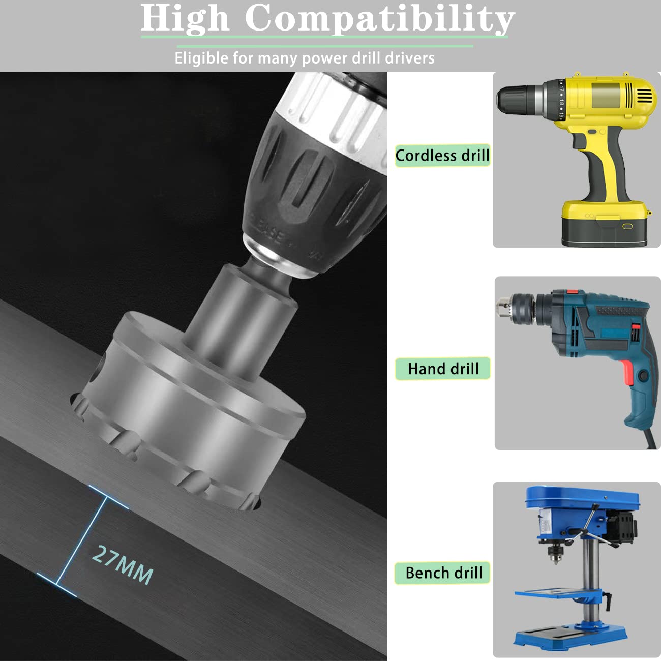 Sierra de agujero de carburo, cortador de agujeros TCT con broca piloto chapada en titanio para metal, acero inoxidable, hierro, madera, 1.496