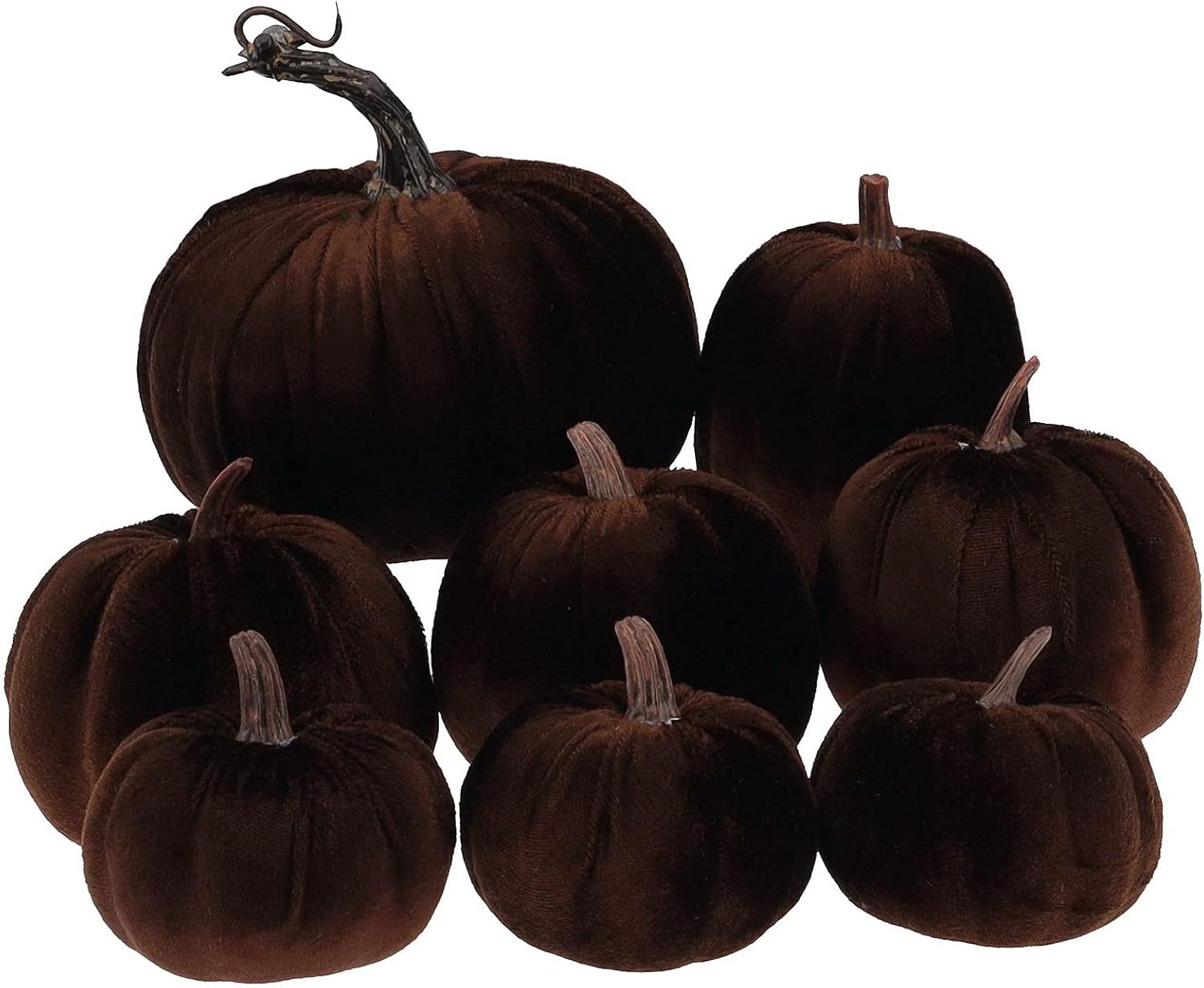 8 calabazas artificiales de terciopelo marrón hechas a mano de varios tamaños, cosecha de otoño, decoración de Halloween para el hogar, cocina,