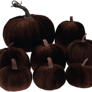8 calabazas artificiales de terciopelo marrón hechas a mano de varios tamaños, cosecha de otoño, decoración de Halloween para el hogar, cocina, 8 calabazas artificiales de terciopelo marrón hechas a mano de varios tamaños, cosecha de otoño, decoración de Halloween para el hogar, cocina,