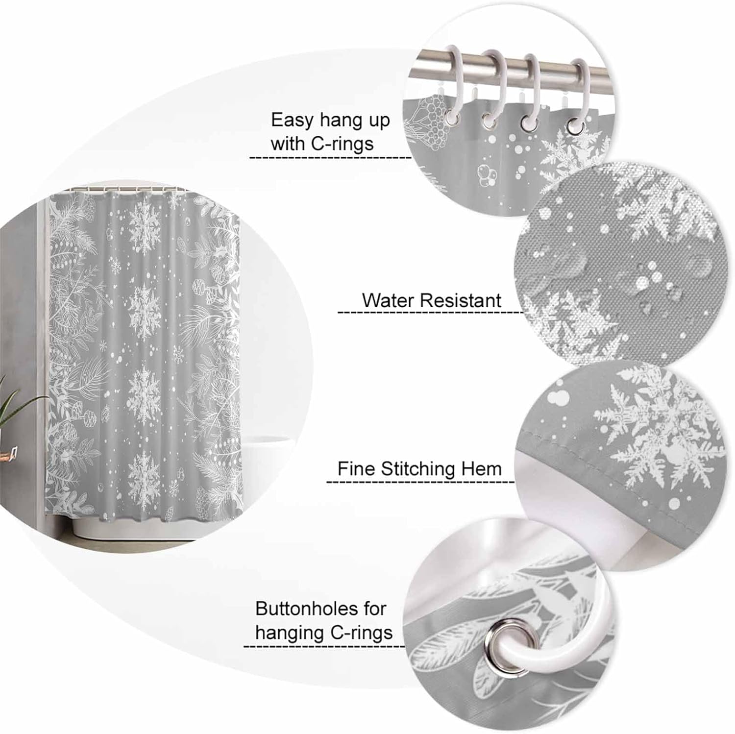 Cortina de ducha de Navidad, diseño geométrico de copos de nieve, impermeable, lavable, bohemio, divertido, juego de cortinas de ducha para baño,