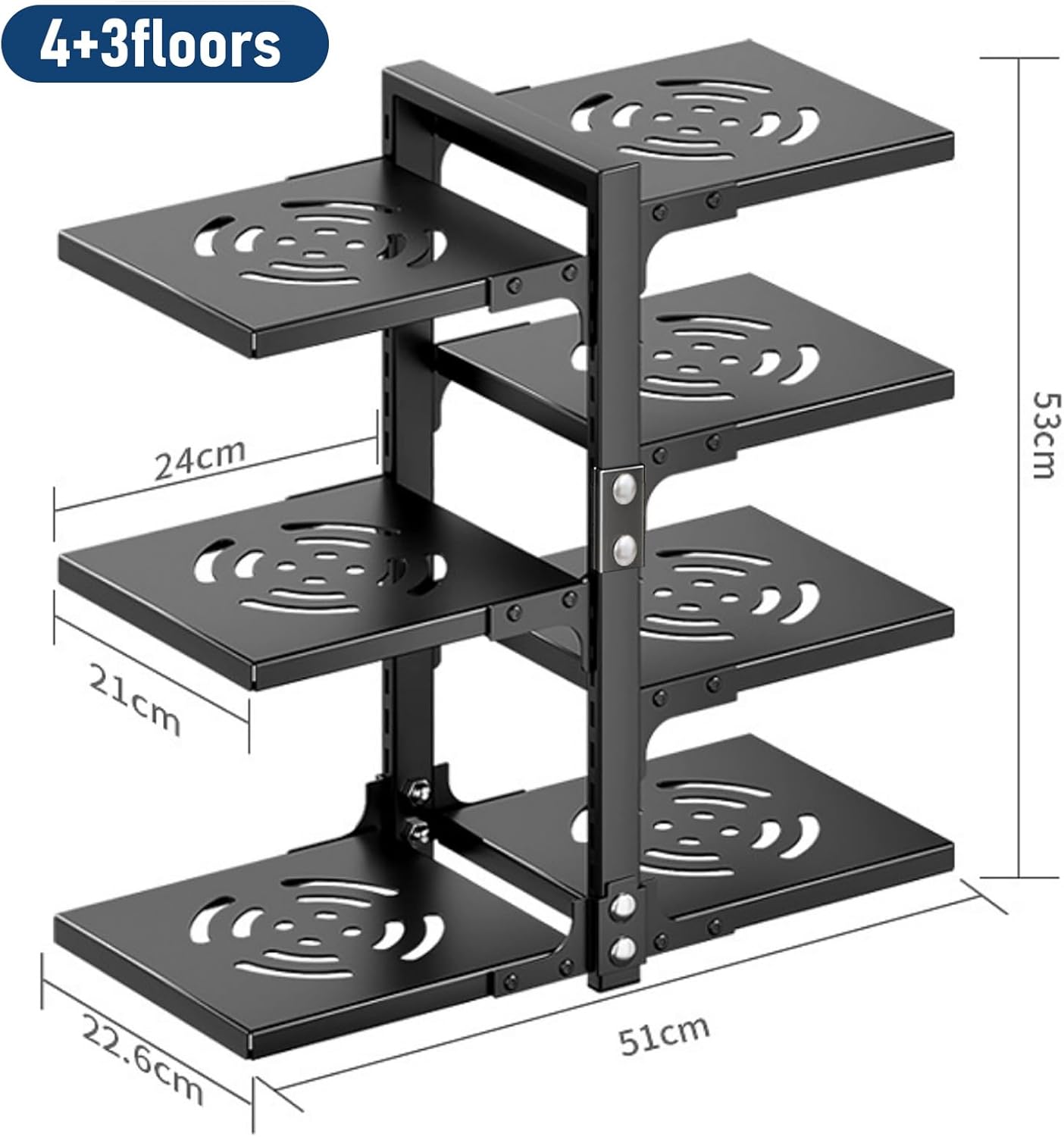 Organizador de sartenes ajustable de 7 niveles para gabinete, múltiples modos de uso, estante para ollas y sartenes para encimera de cocina y