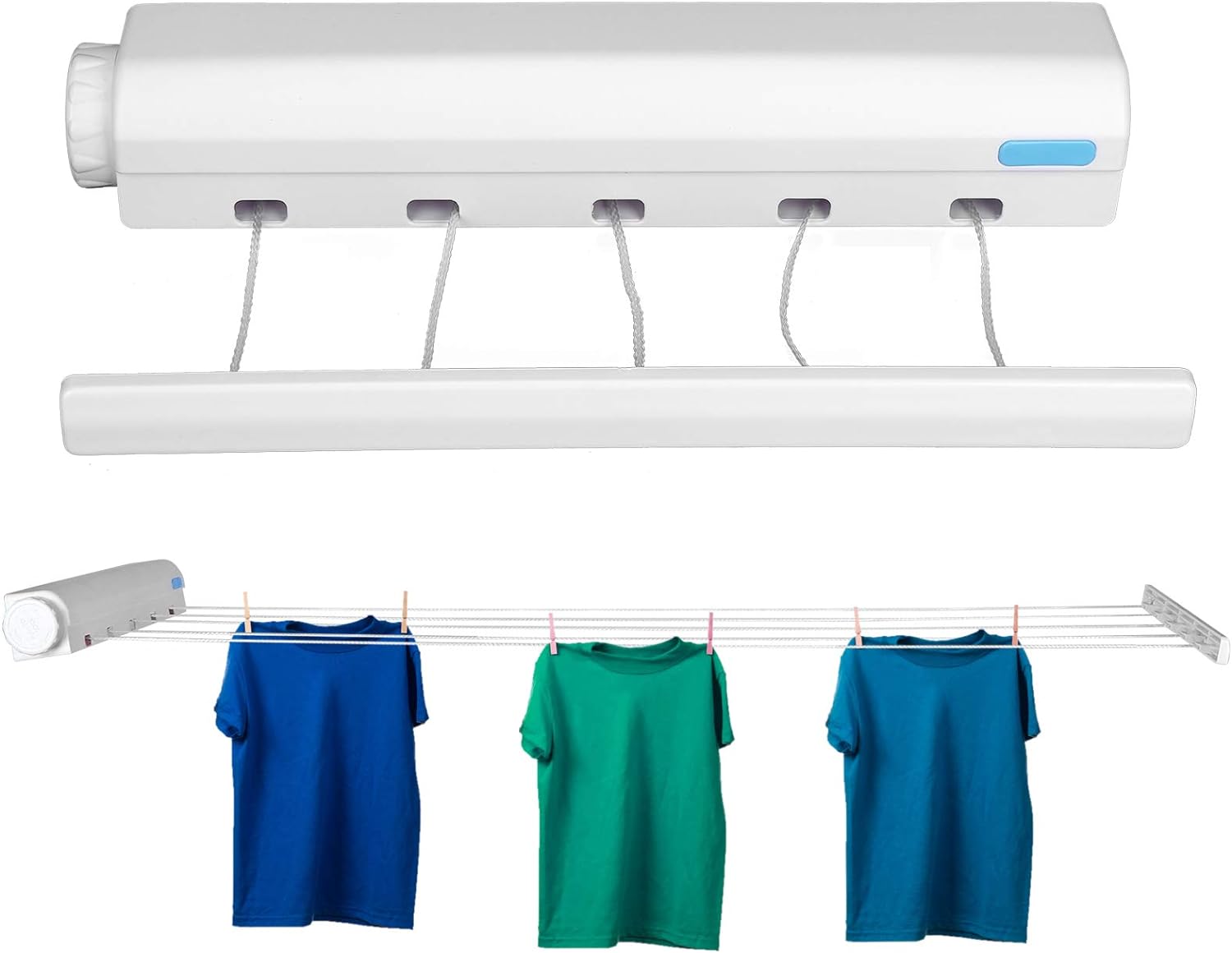 Estink Kit de tendedero retráctil, de plástico, moderno, telescópico, retráctil, cuerda de secado de ropa, colgador de cuerda para interiores y