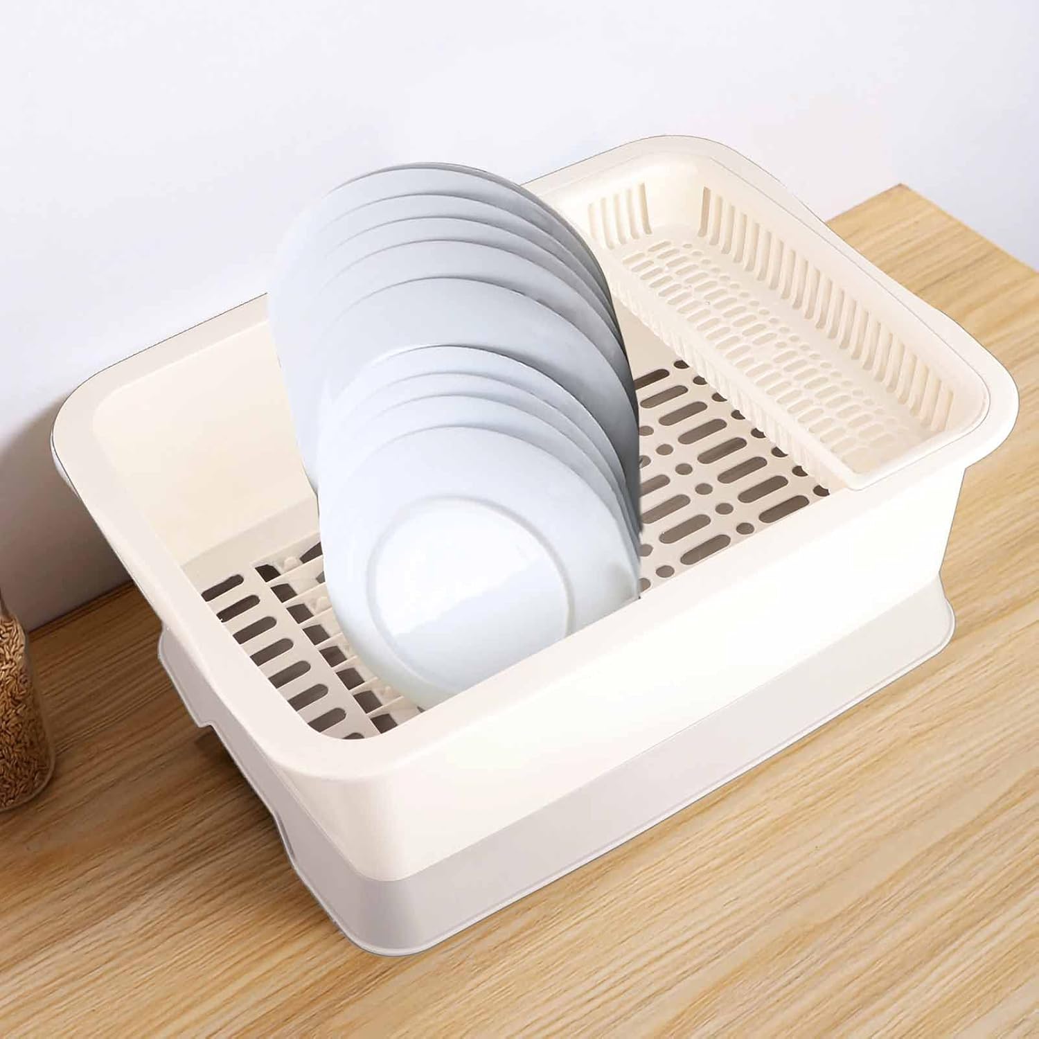Escurridor de platos con tapa para ahorrar espacio, organizador de escurridor de platos, soporte para vajilla, escurridor de platos para encimera de
