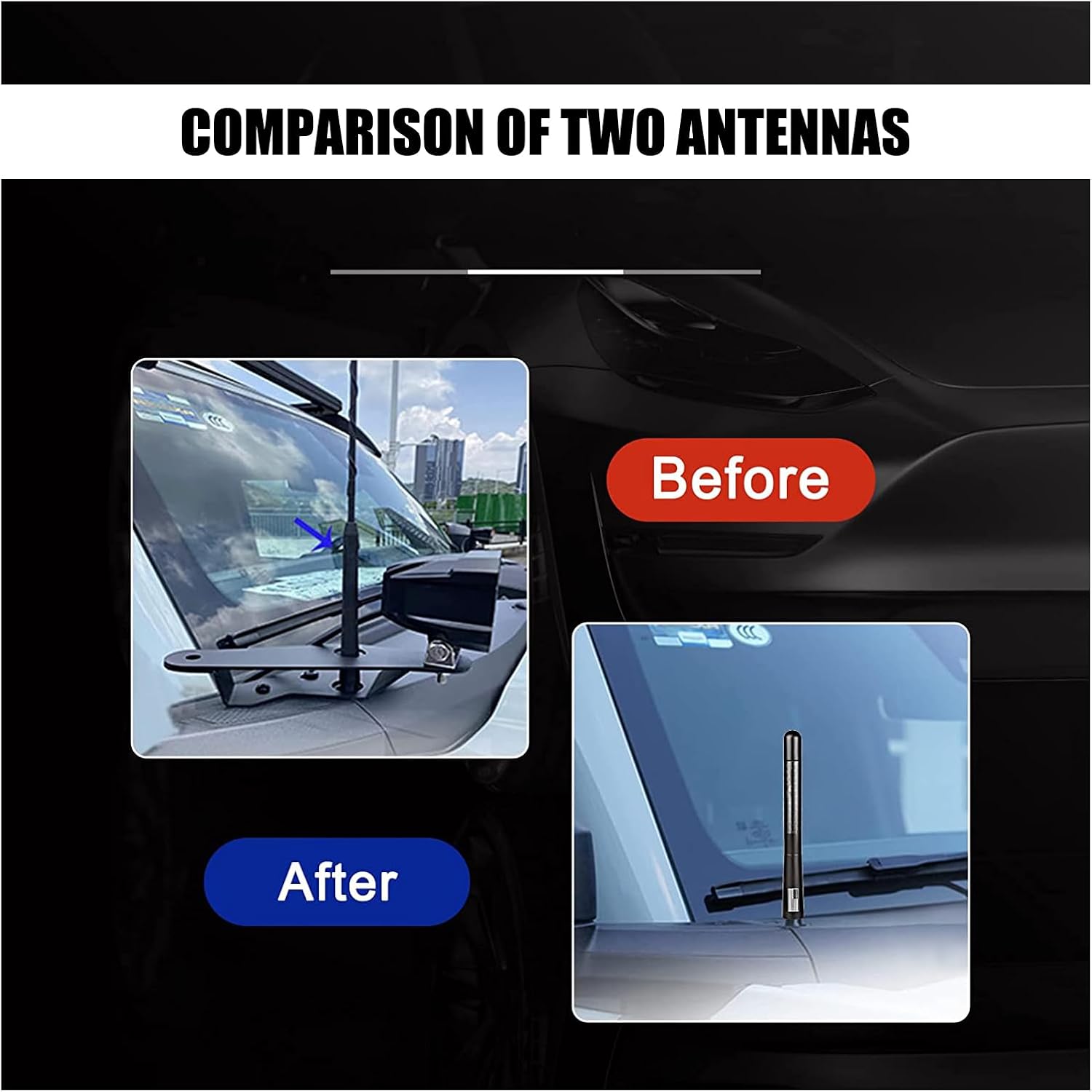 Pack-1 Antena de fibra de carbono para automóvil, bandera estadounidense, antena de radio de automóvil de superficie pulida de 4.72 pulgadas con