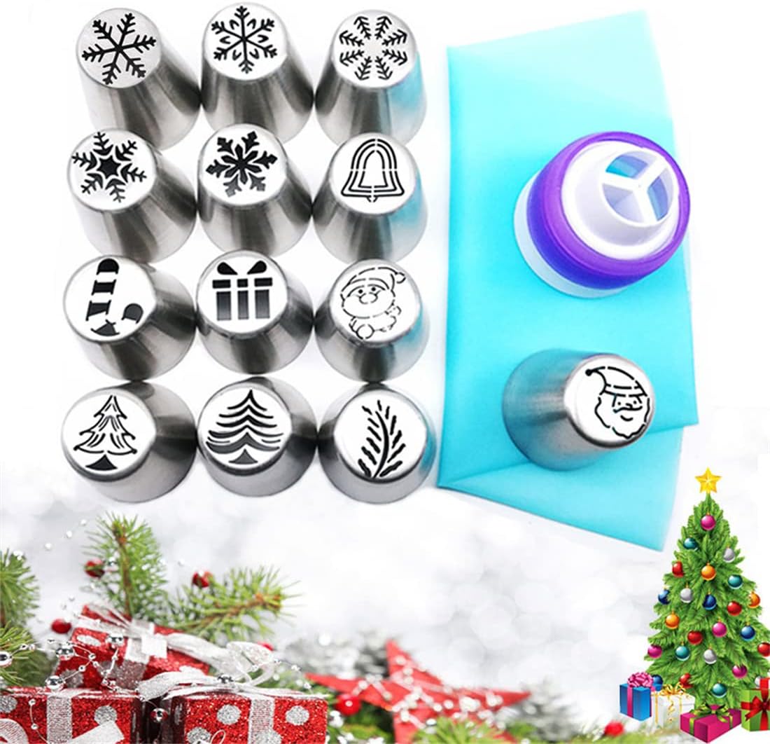 Juego de boquillas de Navidad, 15 piezas, boquillas de glaseado de flores de Navidad, boquillas de decoración de pasteles, herramientas para hornear