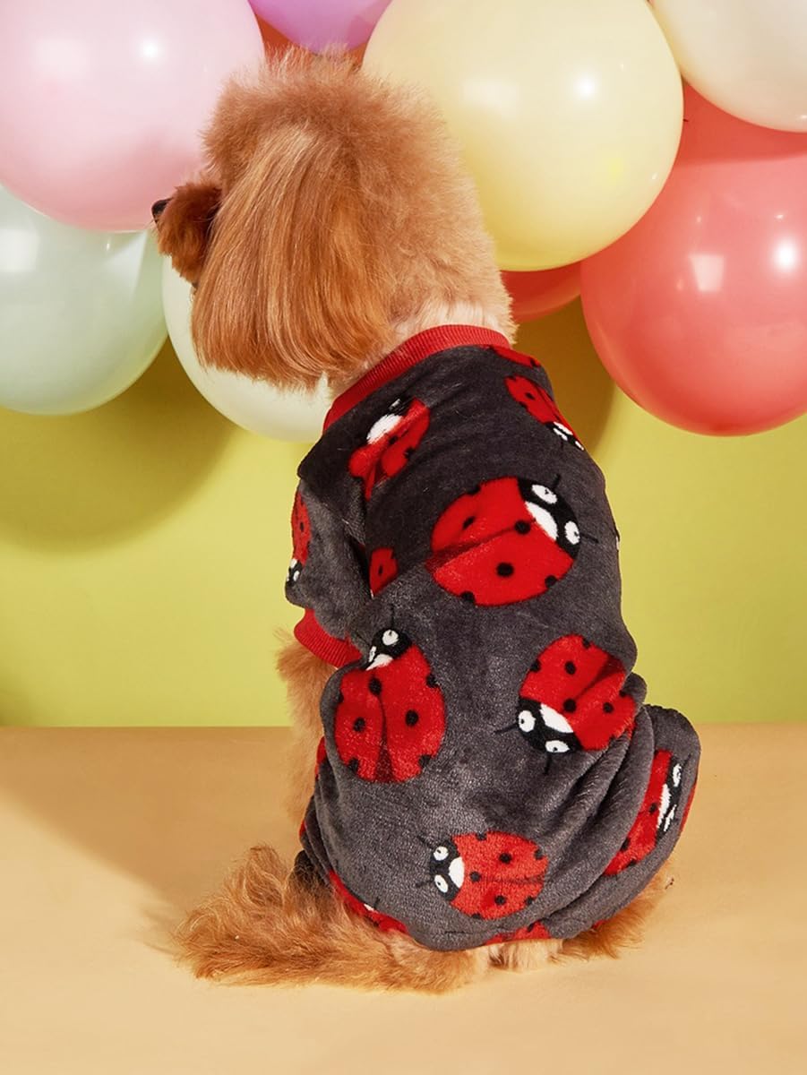 Moorfowl Pijama de forro polar para perros pequeños, overol con estampado de coccinella roja, para cachorros, para chihuahua, Yorkie, Navidad,